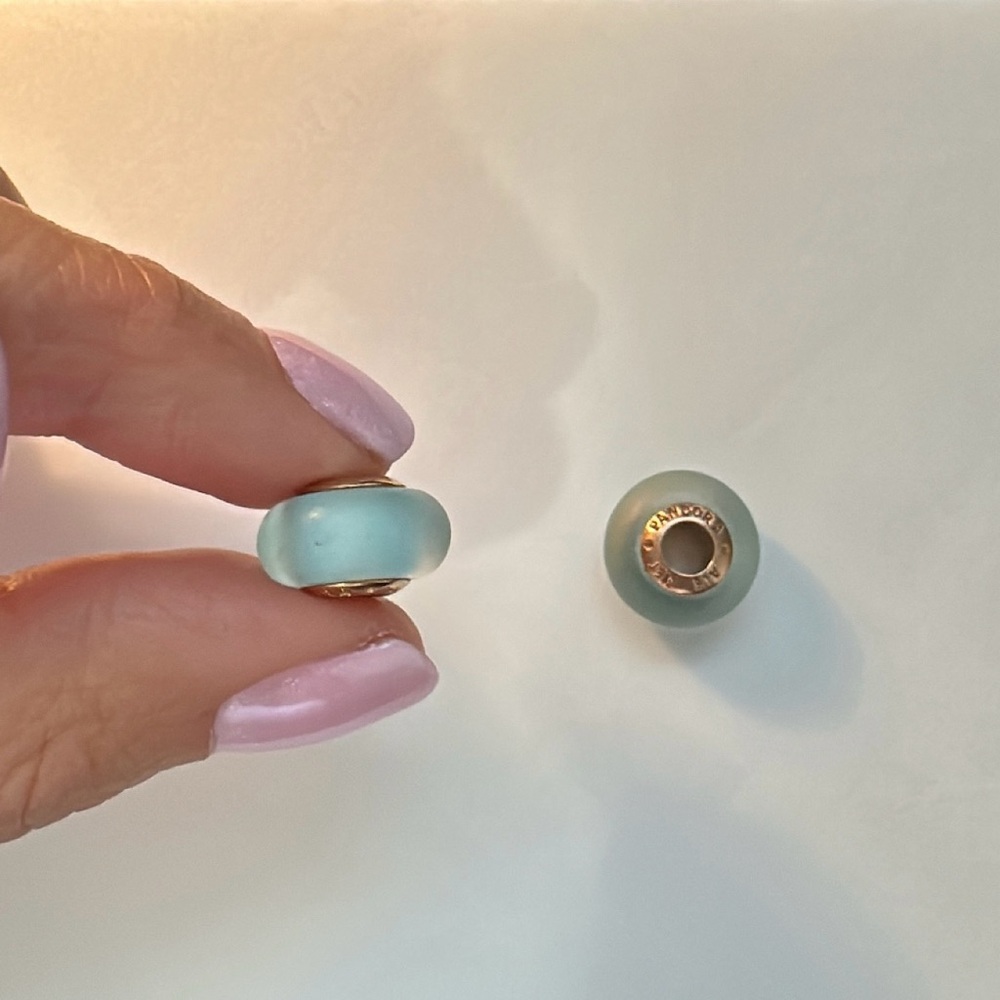 Pandora Light Aqua Blue Glass Charm Bead with Gold Core